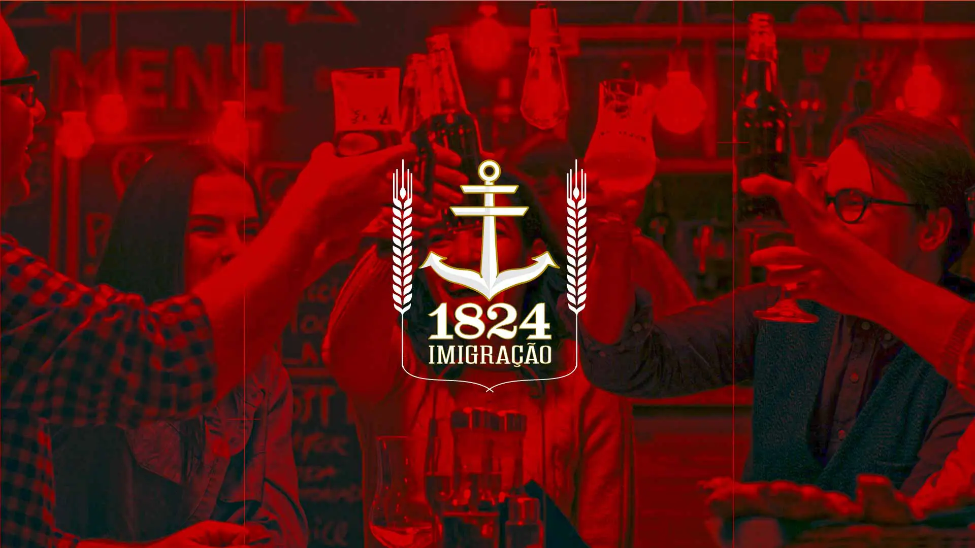 amigos-fundo-mermelho-logotipo-imigação amigos brindando com fundo vermelho e logotipo imigração