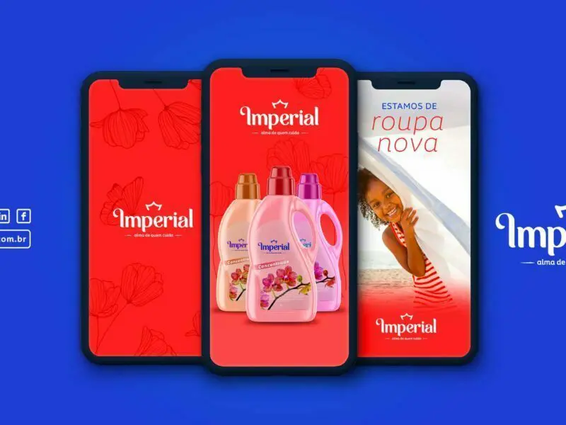 celulares apresentação menina sorrindo cortina identidade azul vermelho imperial