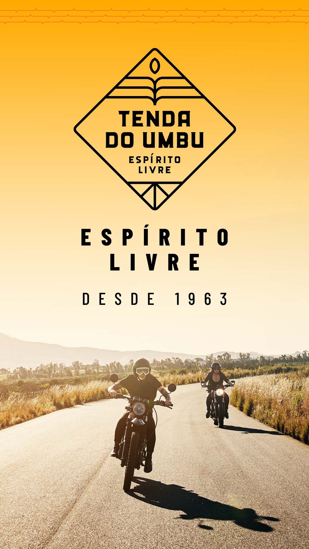 duas motos em uma estrada com o logo da marca tenda do umbu