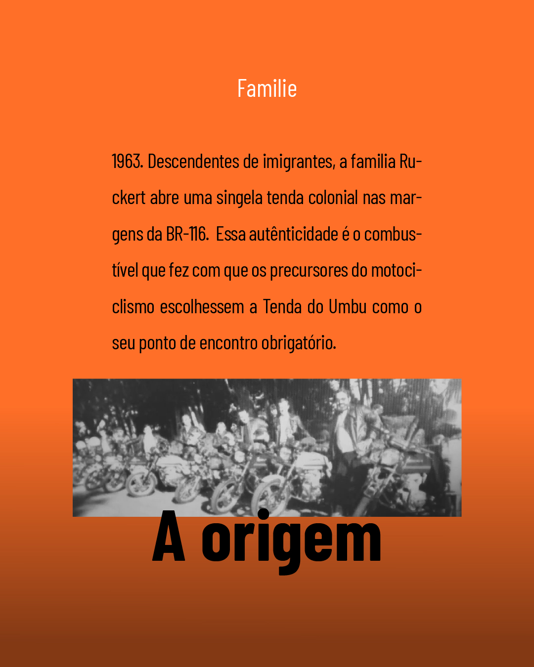 texto falando da origem da marca com motociclista