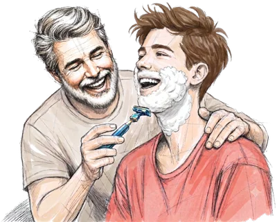 Pai e filho sorrindo